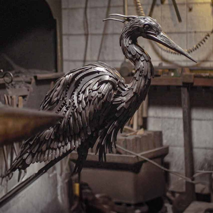 Gone Fishing. Metal Heron Sculpture by Alan Williams