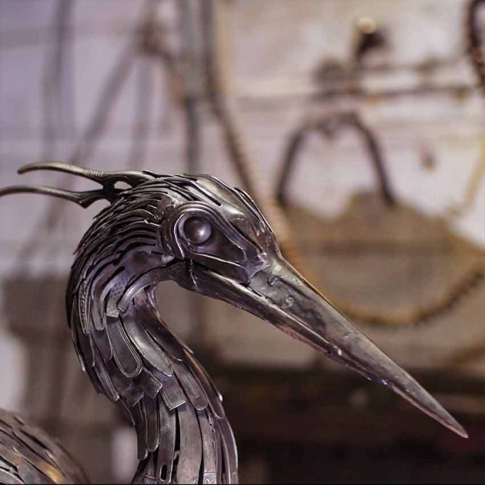 Gone Fishing. Metal Heron Sculpture by Alan Williams