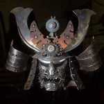 Samurai Mask - reclaimed metal sculpture by Alan Williams