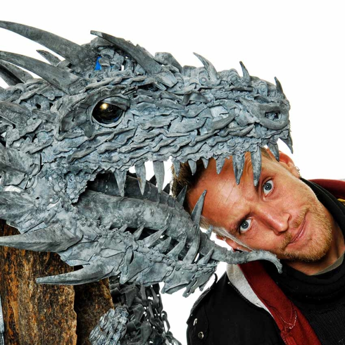 Nidhogg dragon sculpture back detail by Metal Sculpture Artist Alan Williams