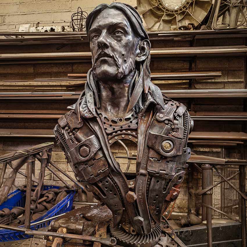 Reclaimed mechanical components used in the Lemmy Kilmister memorial bust