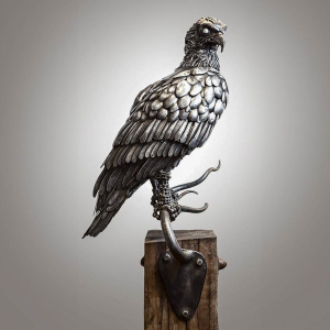 Perched observer metal osprey sculpture by Alan Williams, Metal Sculpture Artist