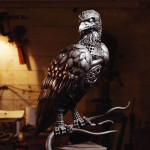Perched observer metal osprey sculpture by Alan Williams, Metal Sculpture Artist