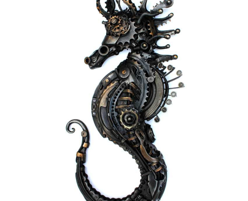 Hippocampus seahorse metal sculpture by Alan Williams