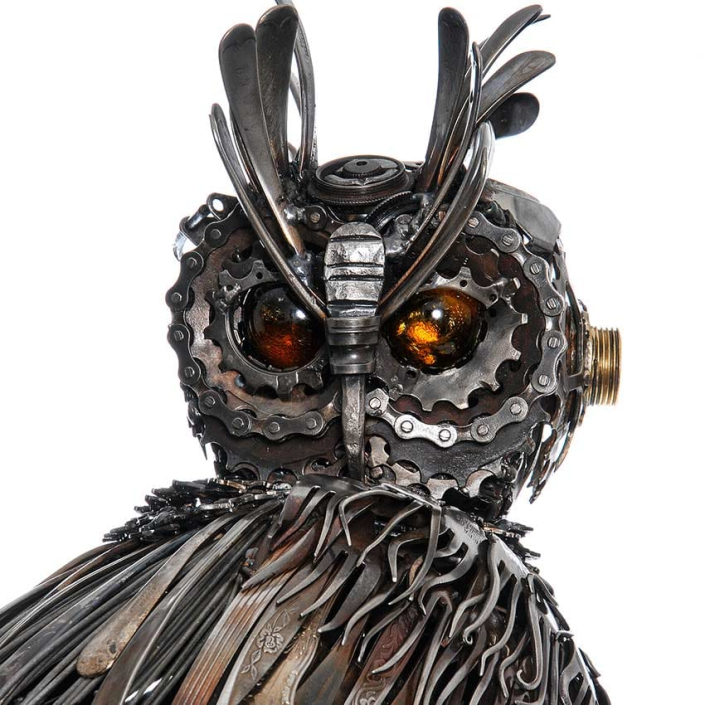 Night Watchman Eagle Owl 2011 Metal Sculpture by Alan Williams