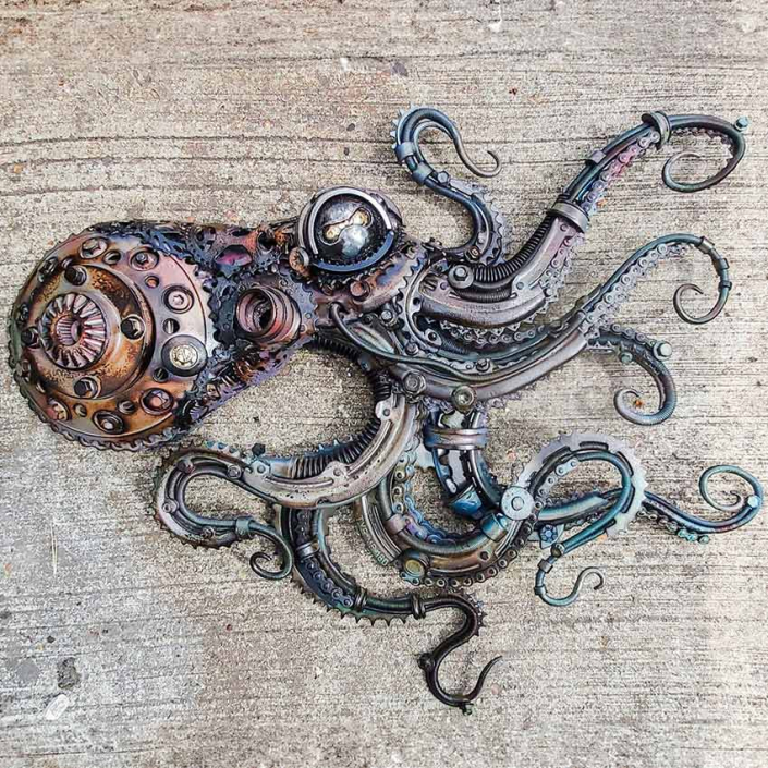 Polypus iii metal octopus sculpture created by Alan WIlliams in 2019