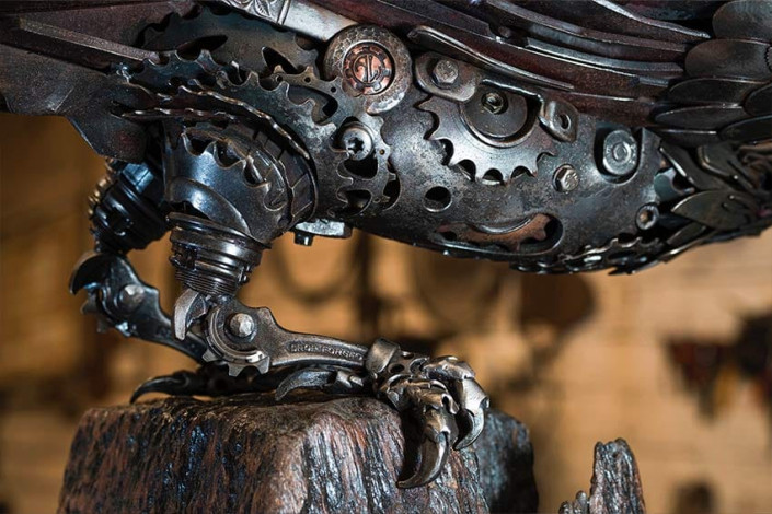 Foot details of the Red Tailed Hawk Metal Sculpture by Alan Williams Metal Artist