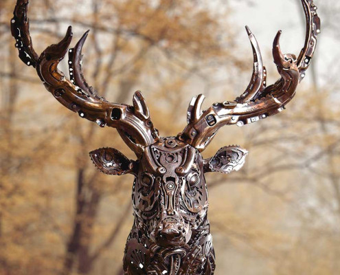 Spirit of the Forest MEtal Bust Sculpture of a stag by Alan Williams