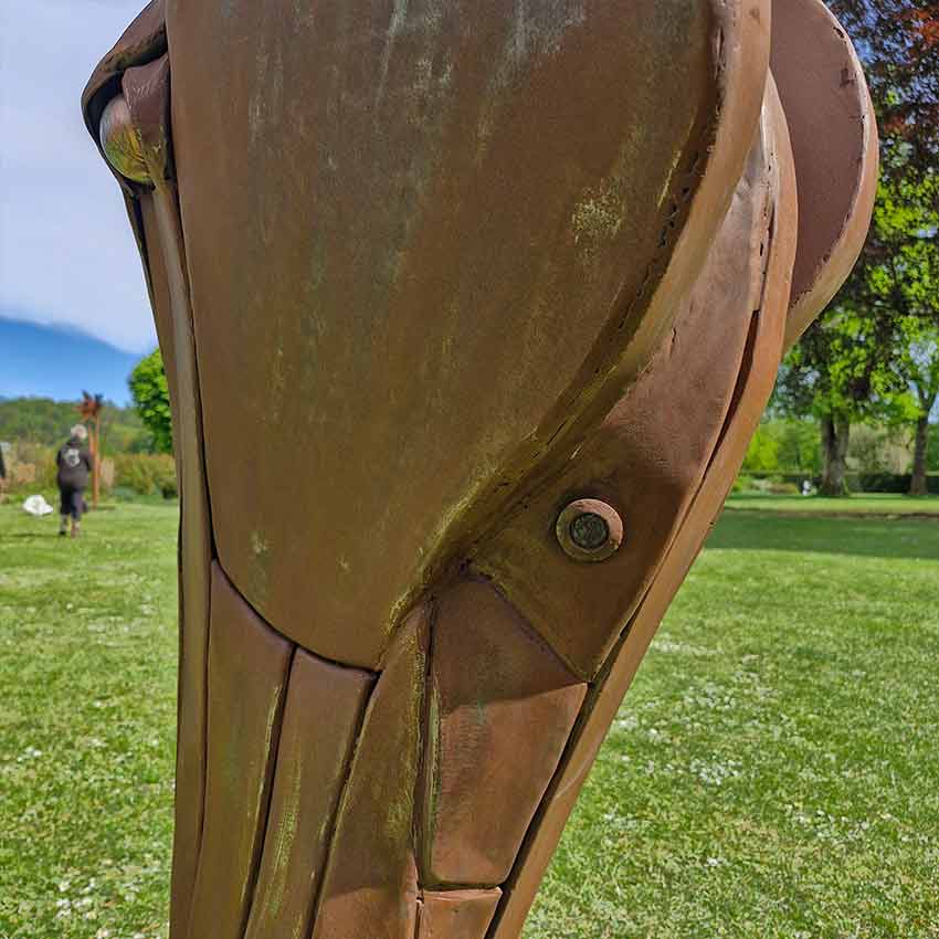 Fire Horse by Alan Williams, side view of the forged steel horse sculpture