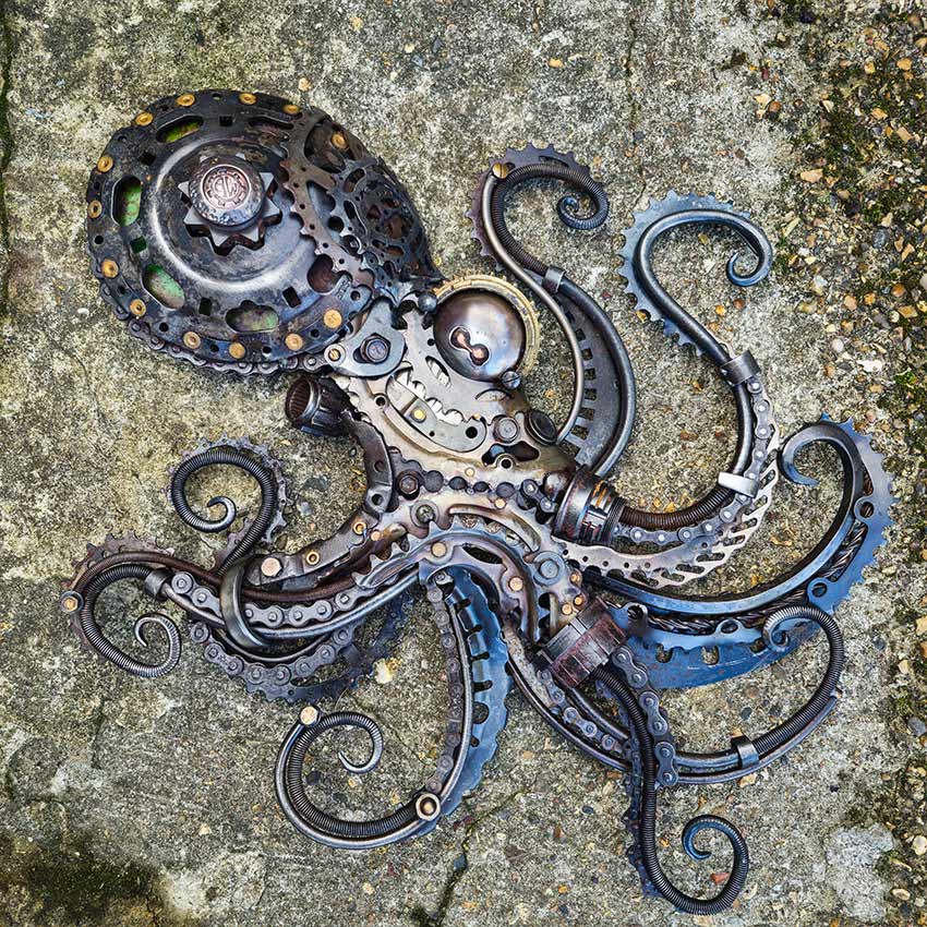 Original metal octopus wall art sculpture by Alan Williams